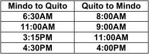 Bus schedule Mindo